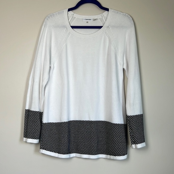 CALVIN KLEIN Black and White LongSleeve Round Neck Pullover Knit Sweater Size M - Picture 1 of 6